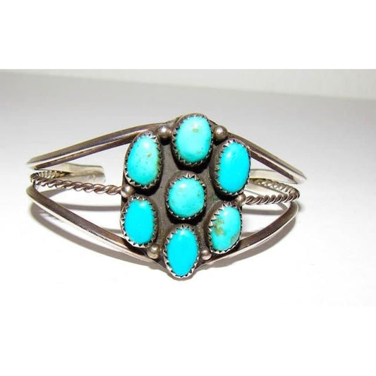 Vintage Navajo Turquoise Bracelet Sterling Silver Turquoise Cluster Rosette Cuff Bracelet Native American Old Pawn Cuff The Southwestern Style Gallery