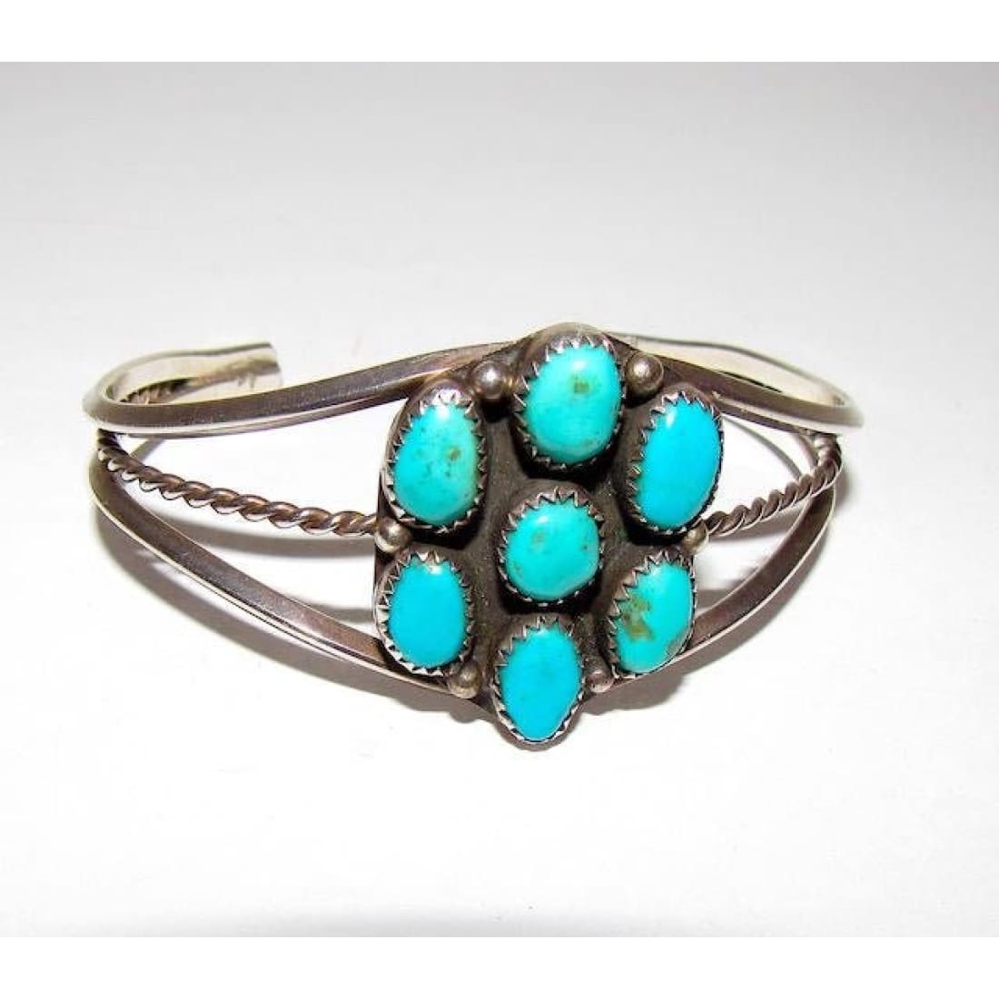 Vintage Navajo Turquoise Bracelet Sterling Silver Turquoise Cluster Rosette Cuff Bracelet Native American Old Pawn Cuff The Southwestern Style Gallery