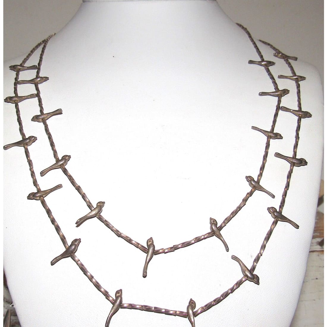 Vintage Zuni Bird Fetish Necklace Sterling Silver Native 