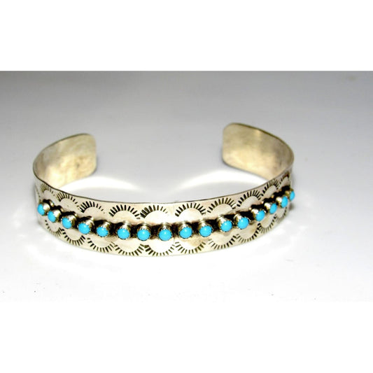 Vintage Zuni Snake Eyes Bracelet Native American Sterling Silver Turquoise Stacker Cuff Sleeping Beauty Turquoise The Southwestern Style Gallery