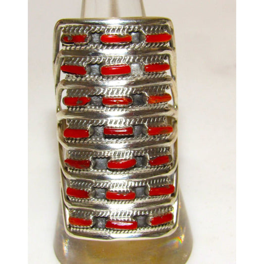 Vintage Zuni Sterling Silver Mediterranean Coral Cluster Huge Statement Ring Size 8 The Southwestern Style Gallery