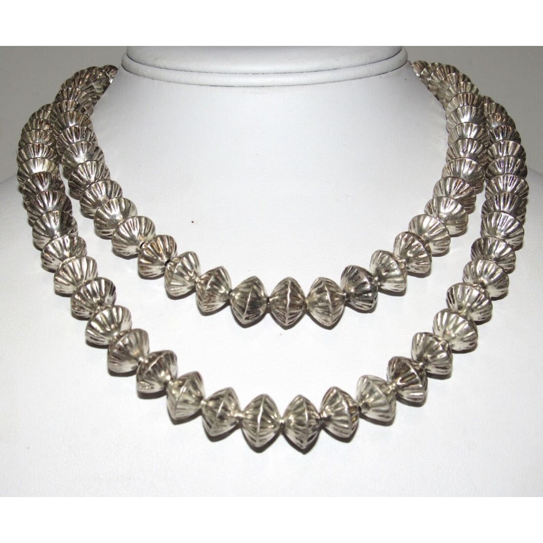 VTG 10mm Navajo Pearls Necklace Sterling Silver Stamped 