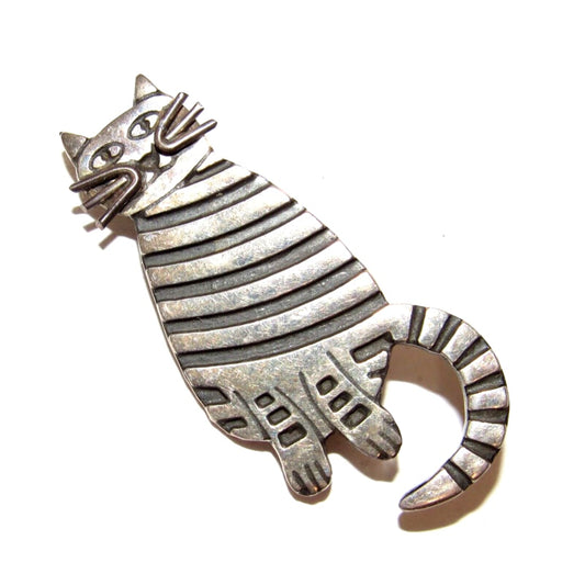 VTG 925 Mexican Cat Brooch Pin Sterling Silver - Jewelry & 