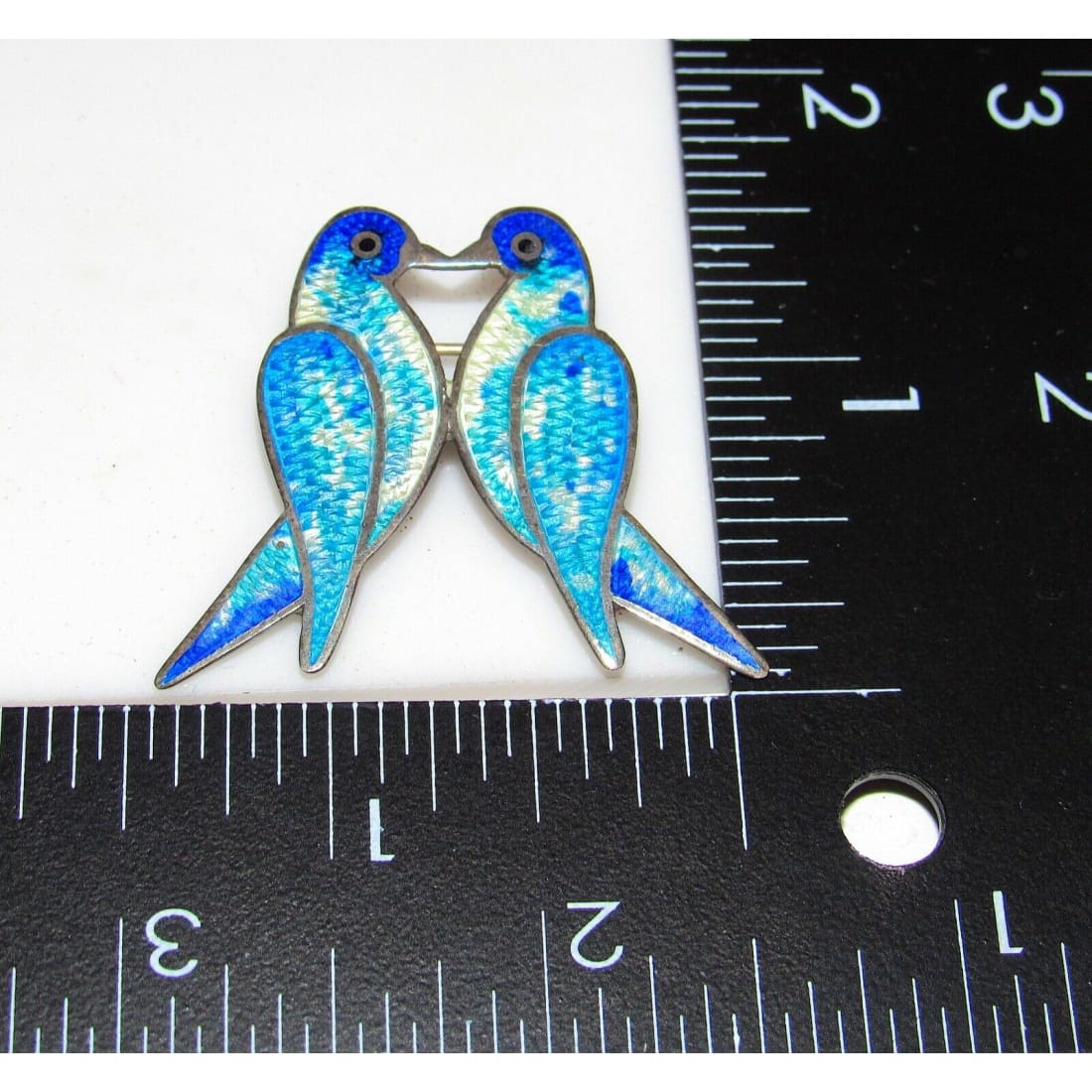 VTG 925 TAXCO Mexico Enamel Lovebirds Brooch Pin Sterling 