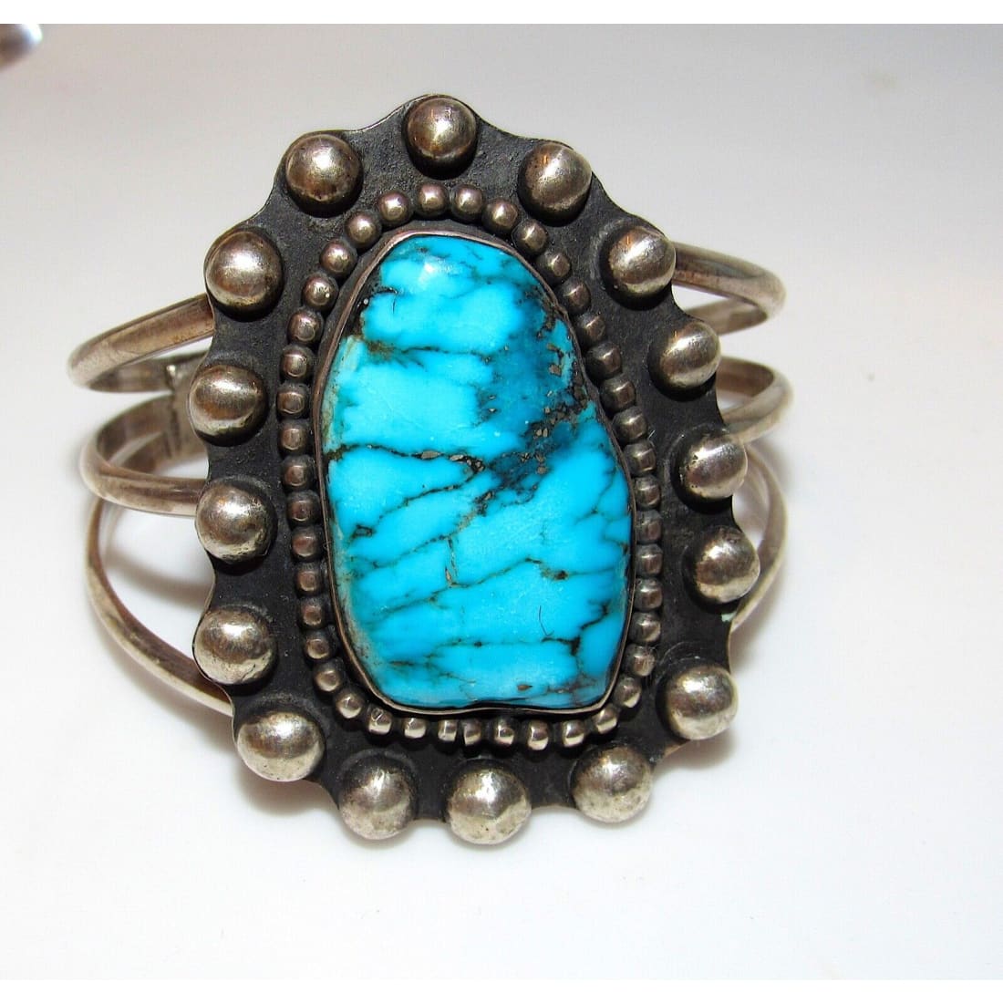 VTG Huge Navajo Sterling Kingman Turquoise Statement Cuff 