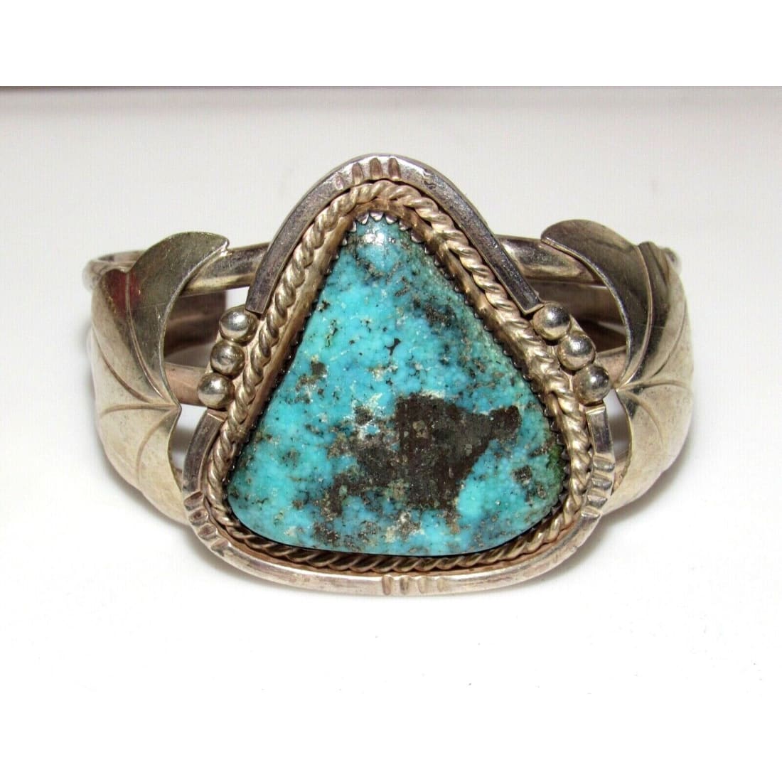 VTG Massive Navajo Kingman Turquoise Cuff Bracelet Sterling 