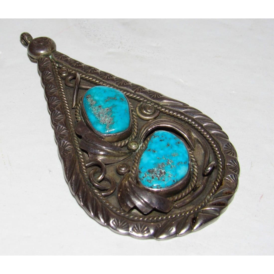 VTG Massive Navajo Pendant Sterling Kingman Turquoise Old 