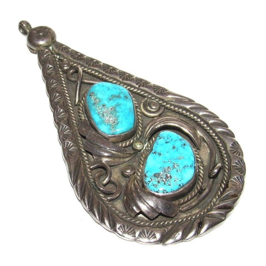 VTG Massive Navajo Pendant Sterling Kingman Turquoise Old 
