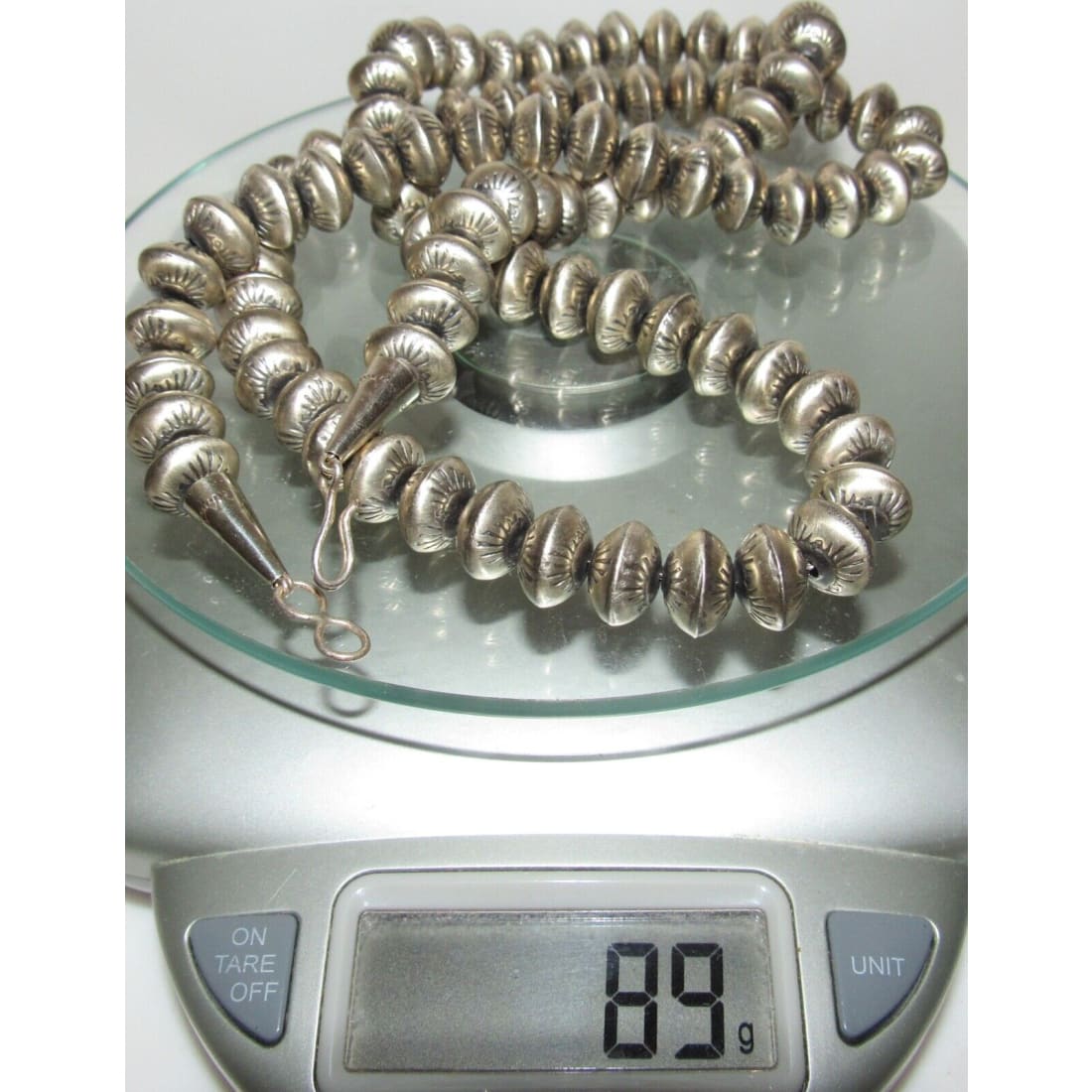 VTG Navajo 12mm Pearls Necklace Sterling Silver Stamped 