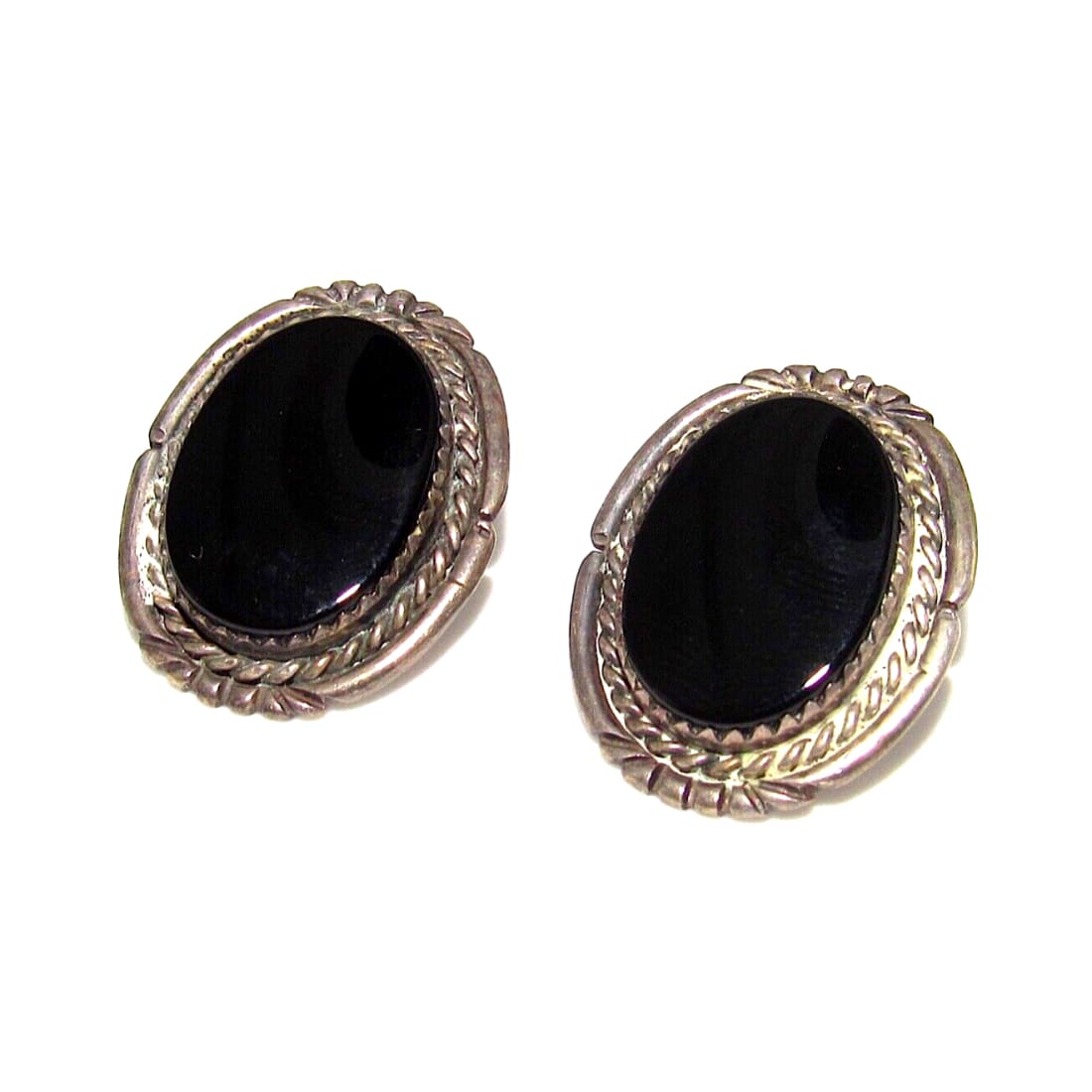VTG Navajo Black Jet Onyx Post Earrings Sterling Silver 