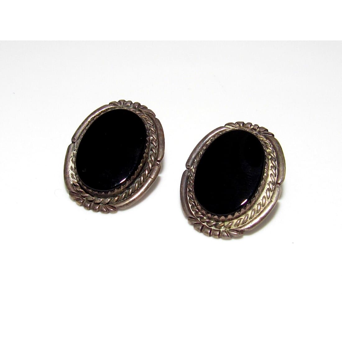 VTG Navajo Black Jet Onyx Post Earrings Sterling Silver 