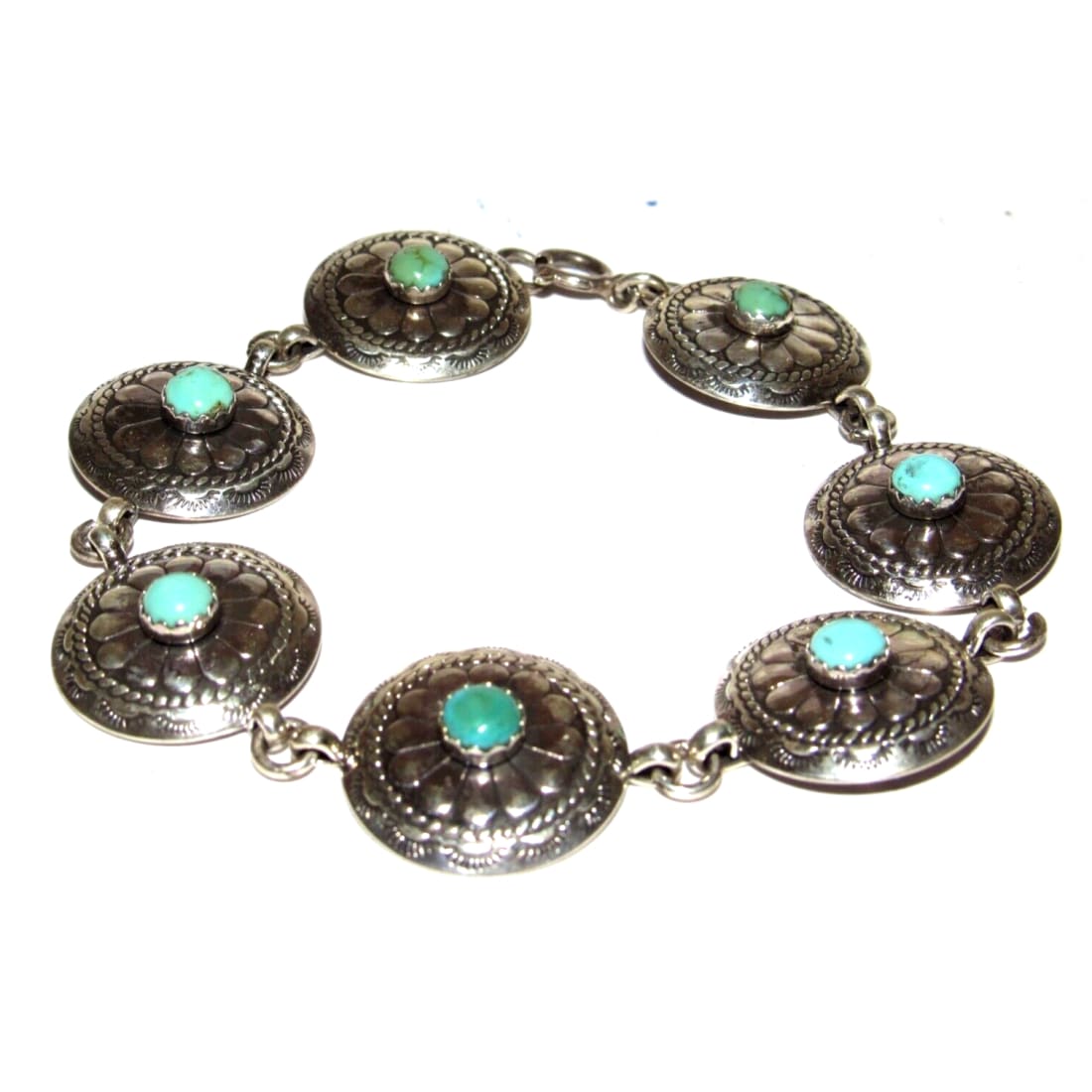 VTG Navajo Concho Link Bracelet Sterling Silver Turquoise -