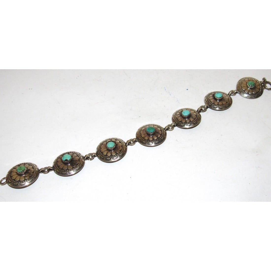 VTG Navajo Concho Link Bracelet Sterling Silver Turquoise -