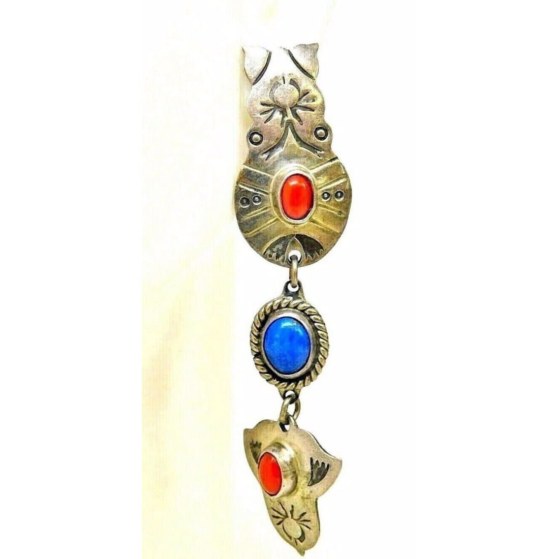 VTG Navajo Coral Lapis Dangle Earrings Sterling Silver 