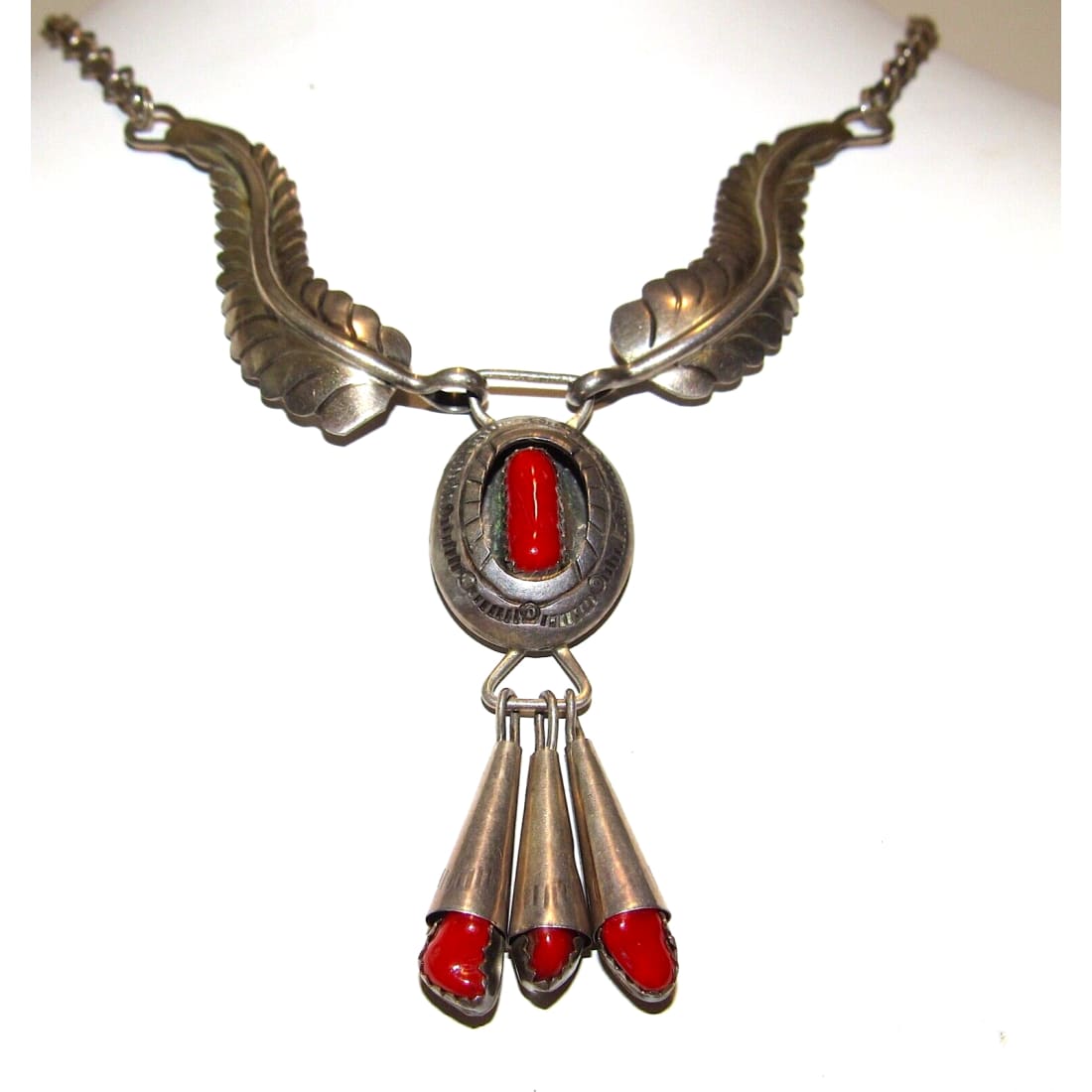 VTG Navajo Coral Necklace Squash Blossom Sterling Silver by 