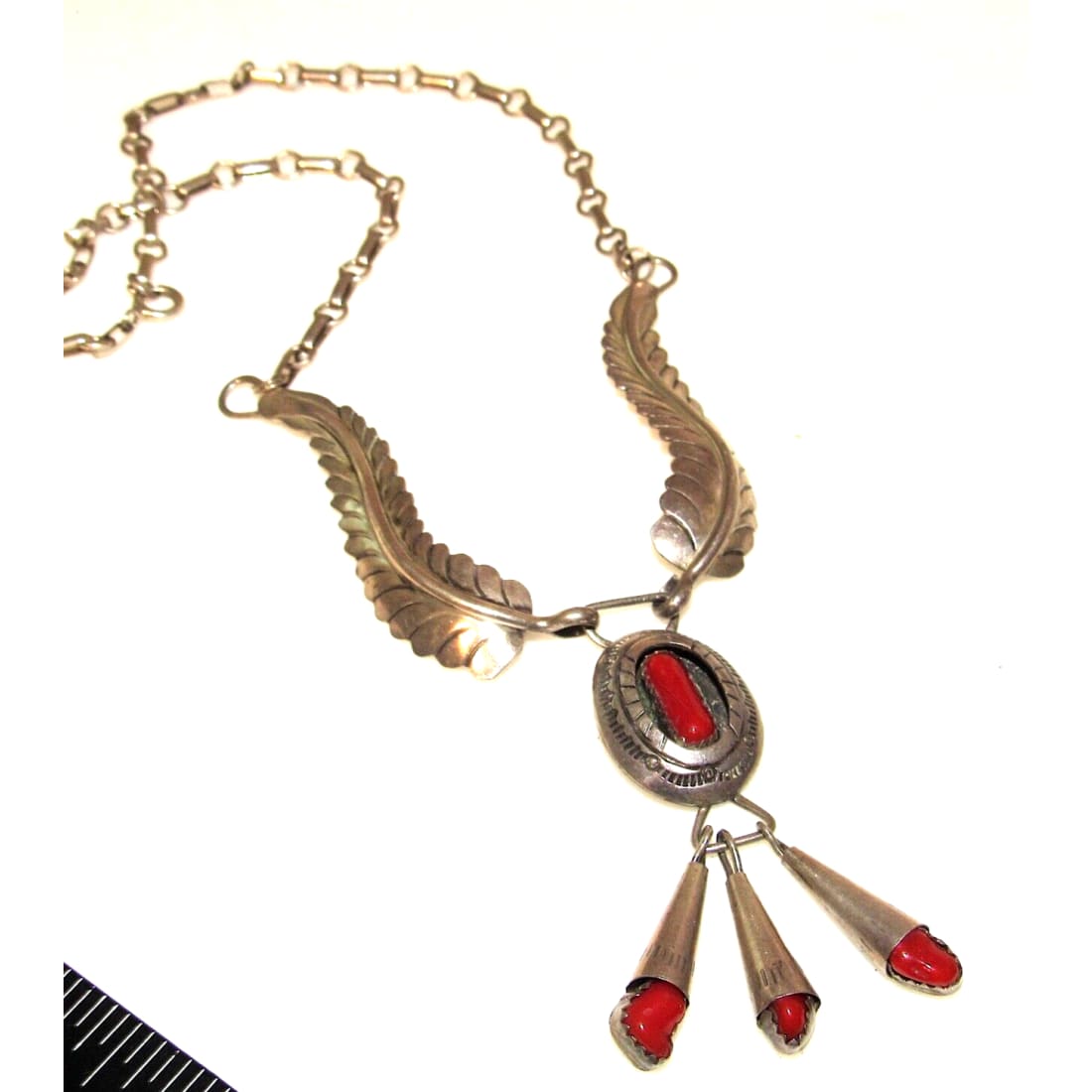 VTG Navajo Coral Necklace Squash Blossom Sterling Silver by 