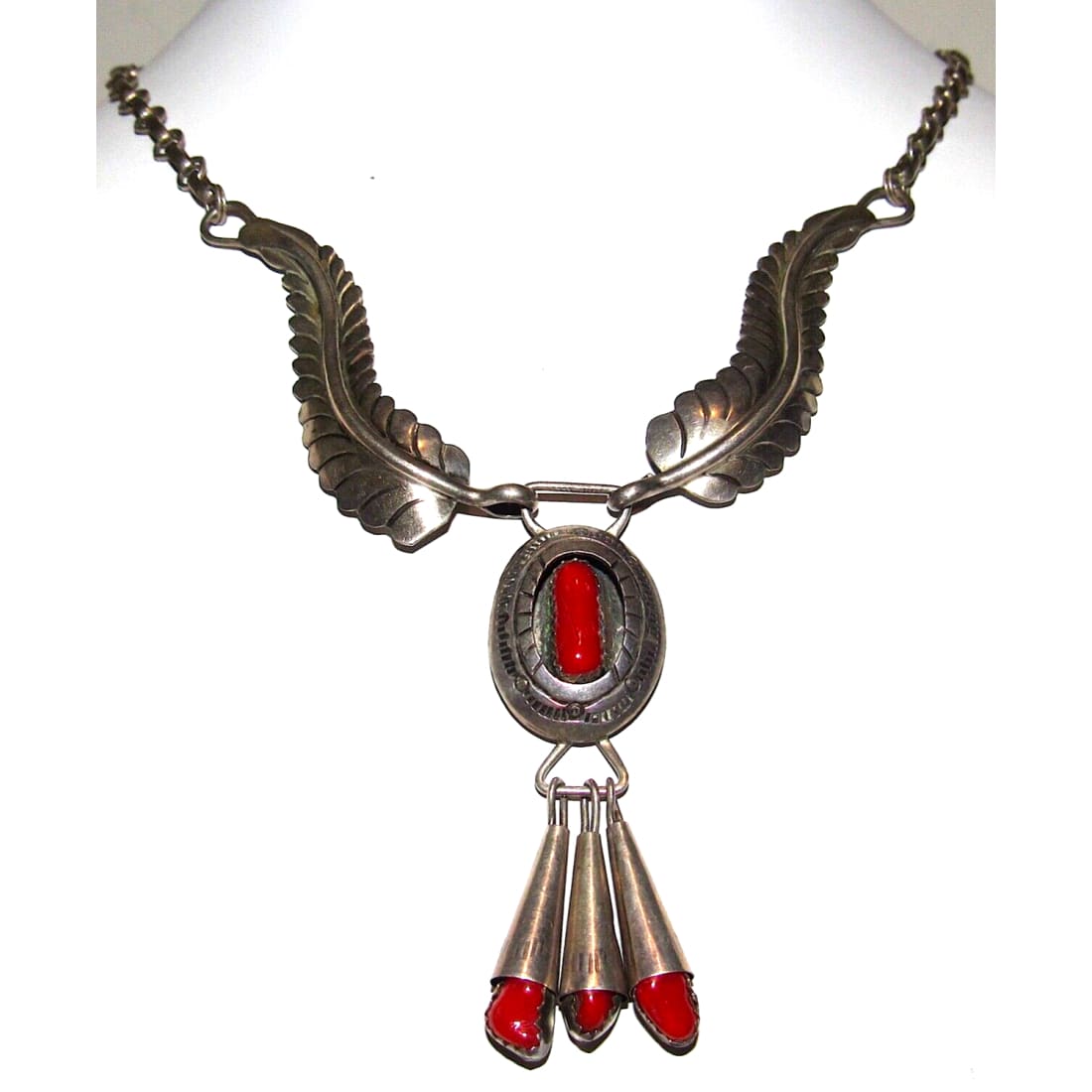 VTG Navajo Coral Necklace Squash Blossom Sterling Silver by 