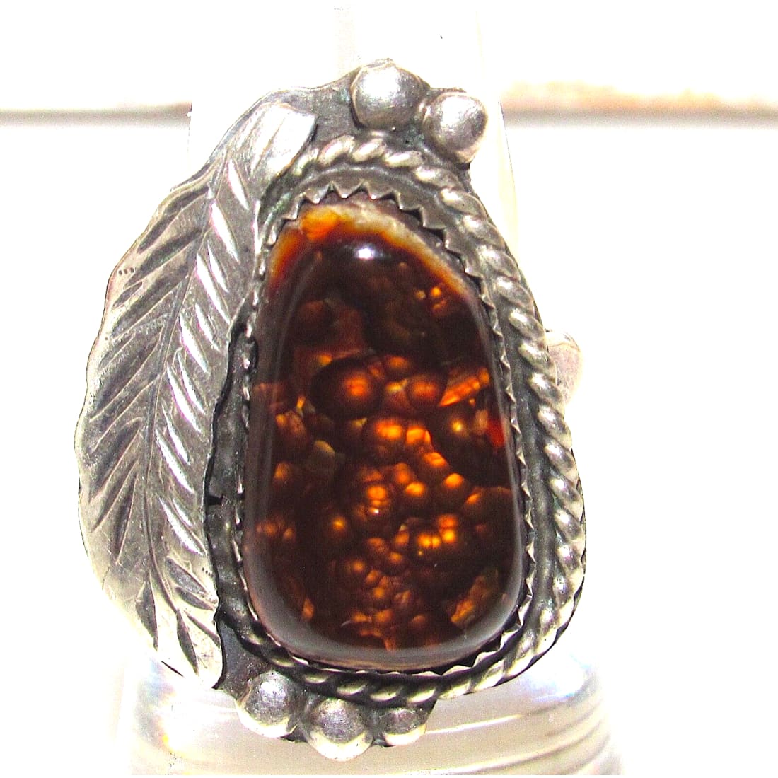 VTG Navajo Fire Agate Ring Size 7 Sterling Silver Native 