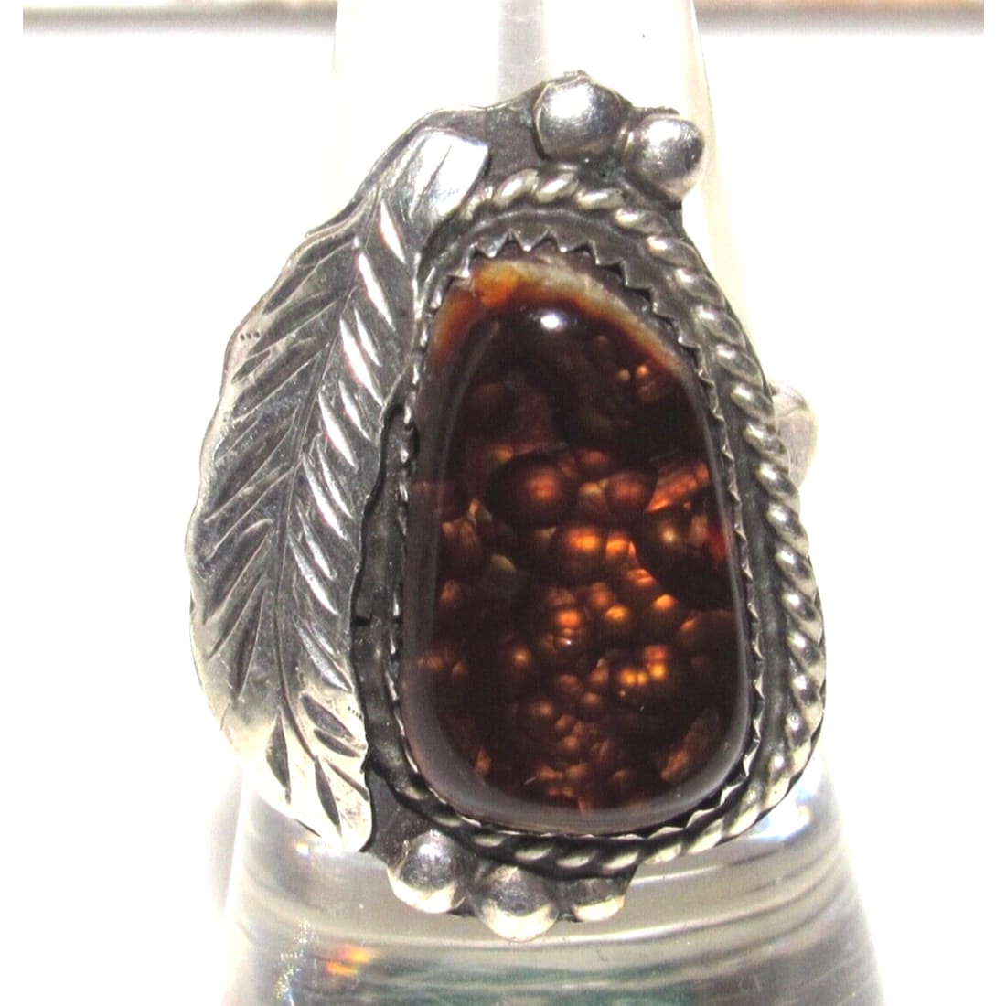 VTG Navajo Fire Agate Ring Size 7 Sterling Silver Native 