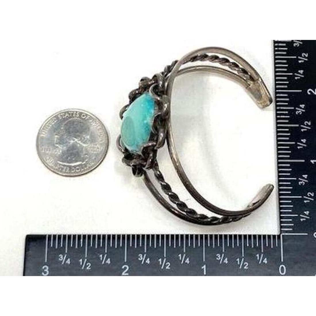VTG Navajo Fox Turquoise Cuff Bracelet Sterling Silver 