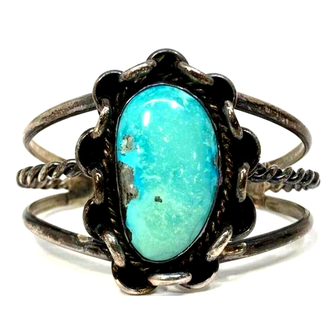 VTG Navajo Fox Turquoise Cuff Bracelet Sterling Silver 