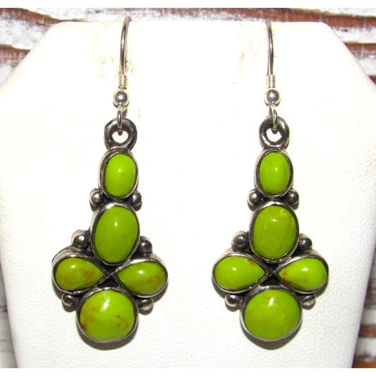 VTG Navajo Gaspeite Cluster Dangle Earrings Sterling Silver 