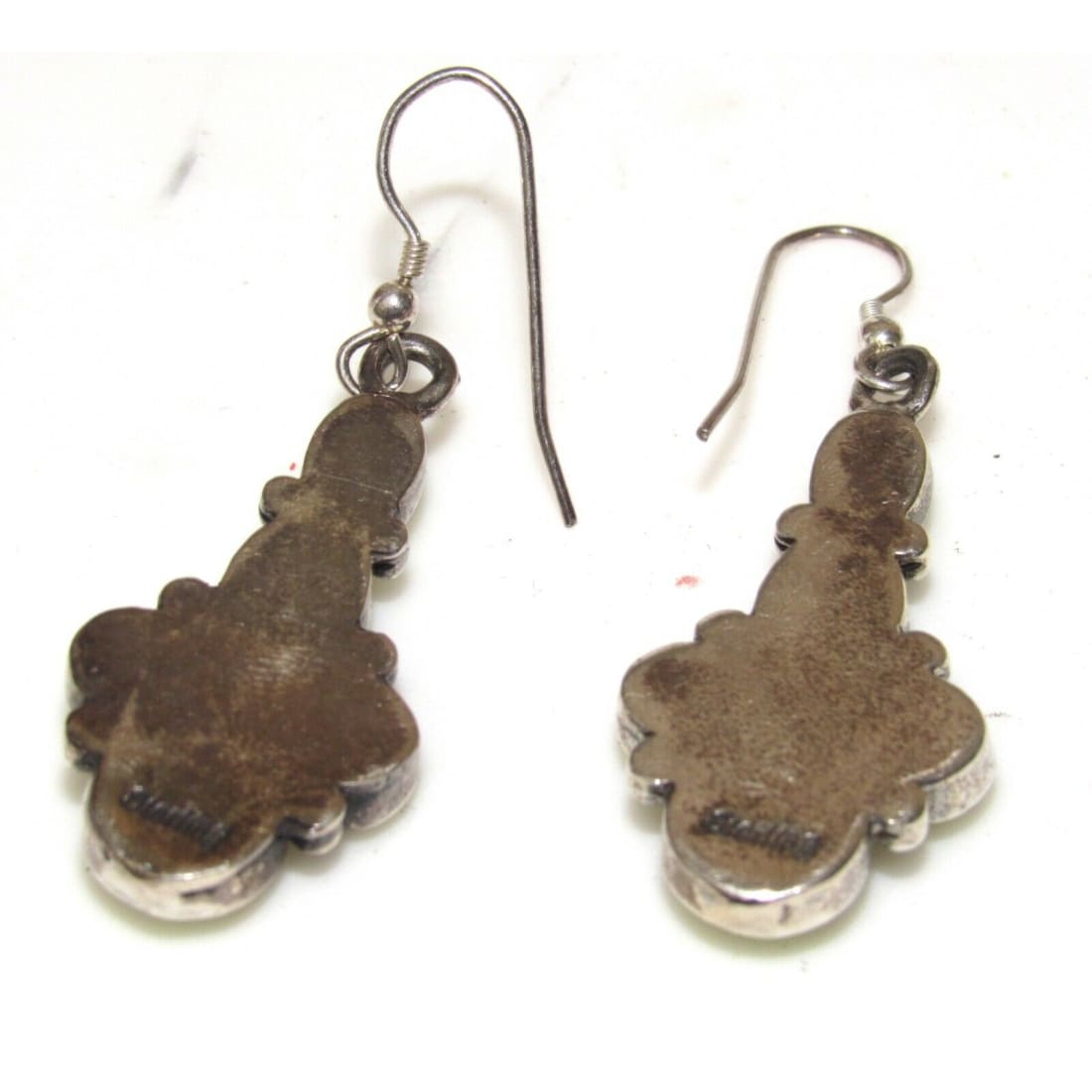 VTG Navajo Gaspeite Cluster Dangle Earrings Sterling Silver 