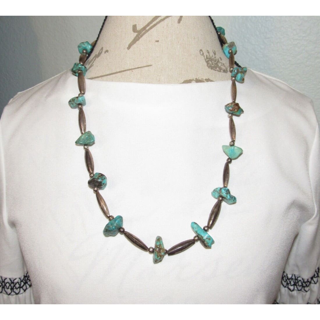 VTG Navajo Kingman Nugget Necklace Sterling Navajo Pearls