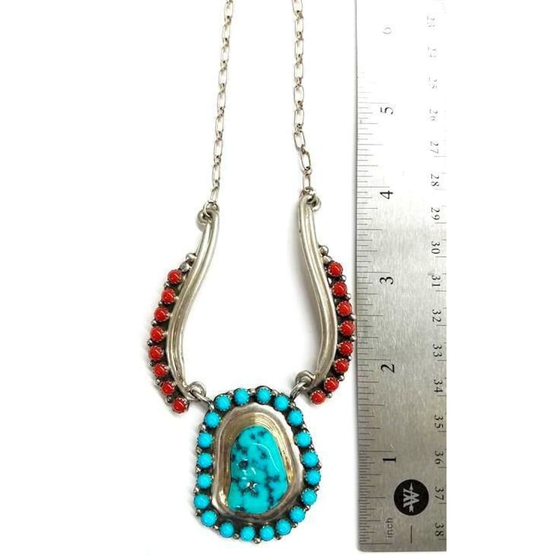 VTG Navajo Kingman Turquoise Coral Necklace Robert Kelly 
