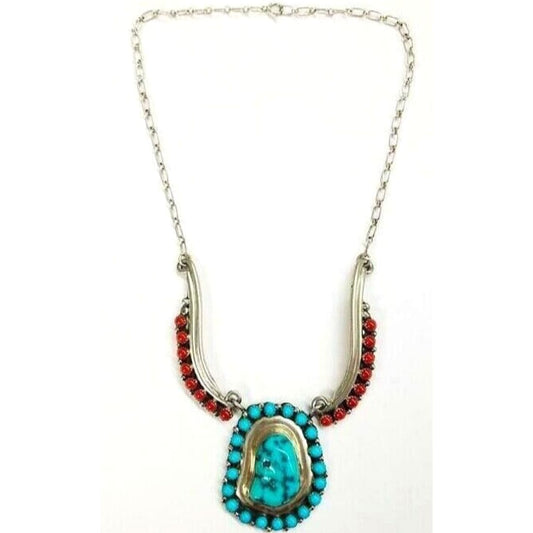 VTG Navajo Kingman Turquoise Coral Necklace Robert Kelly 