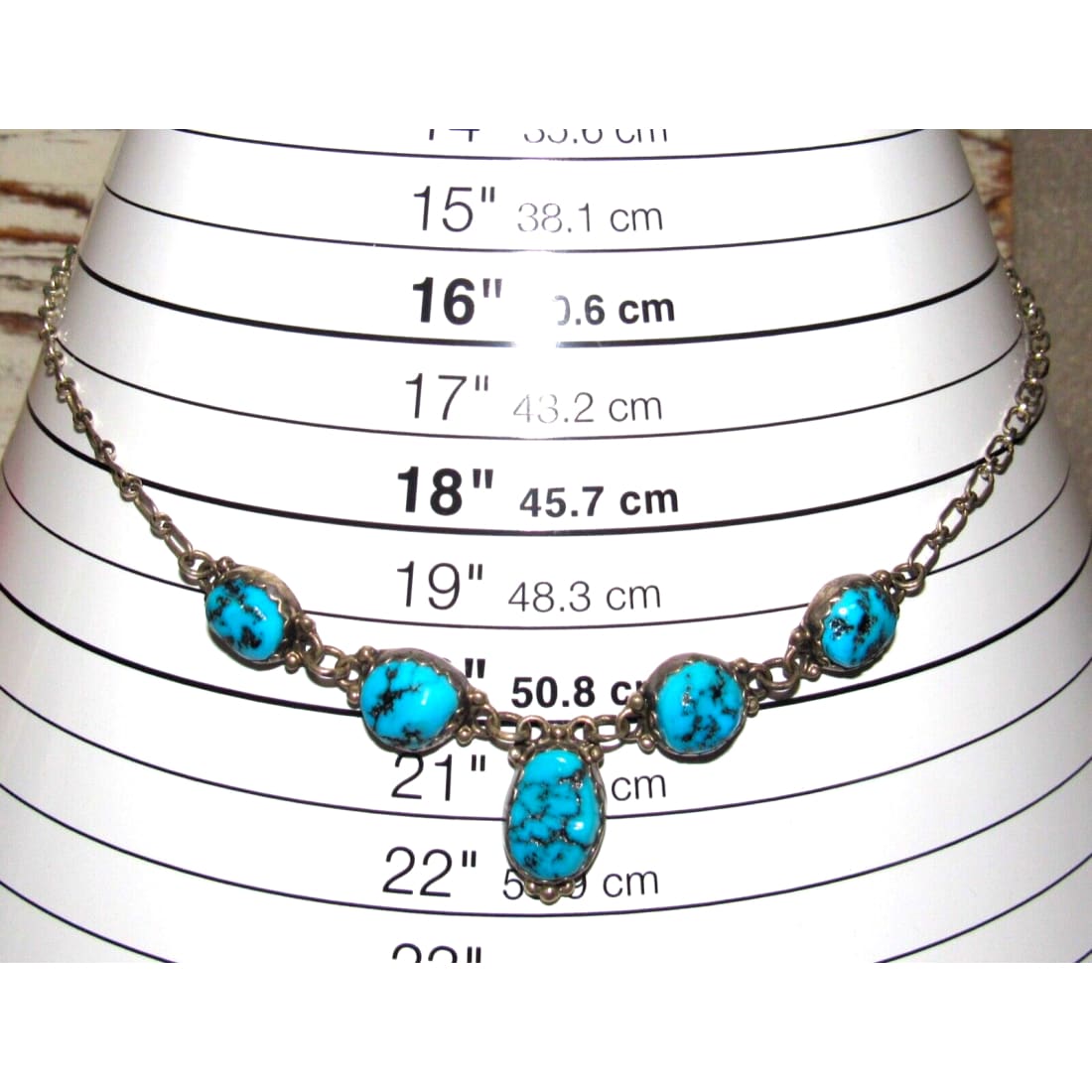 VTG Navajo Kingman Turquoise Small Lariat Necklace Sterling 