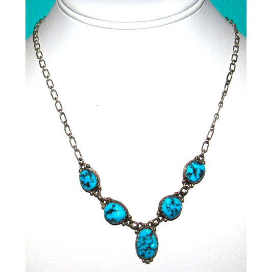 VTG Navajo Kingman Turquoise Small Lariat Necklace Sterling 