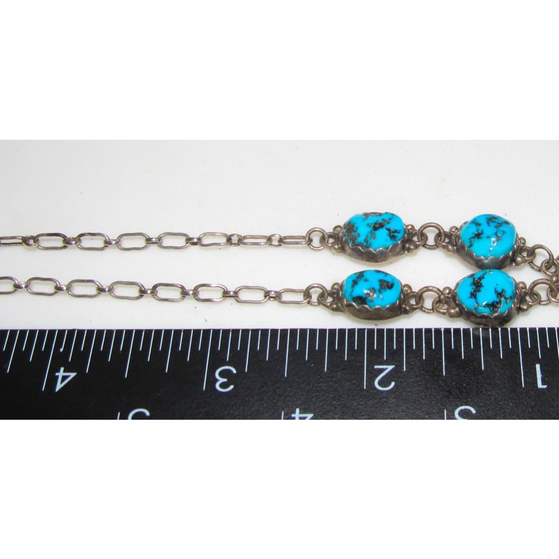 VTG Navajo Kingman Turquoise Small Lariat Necklace Sterling 