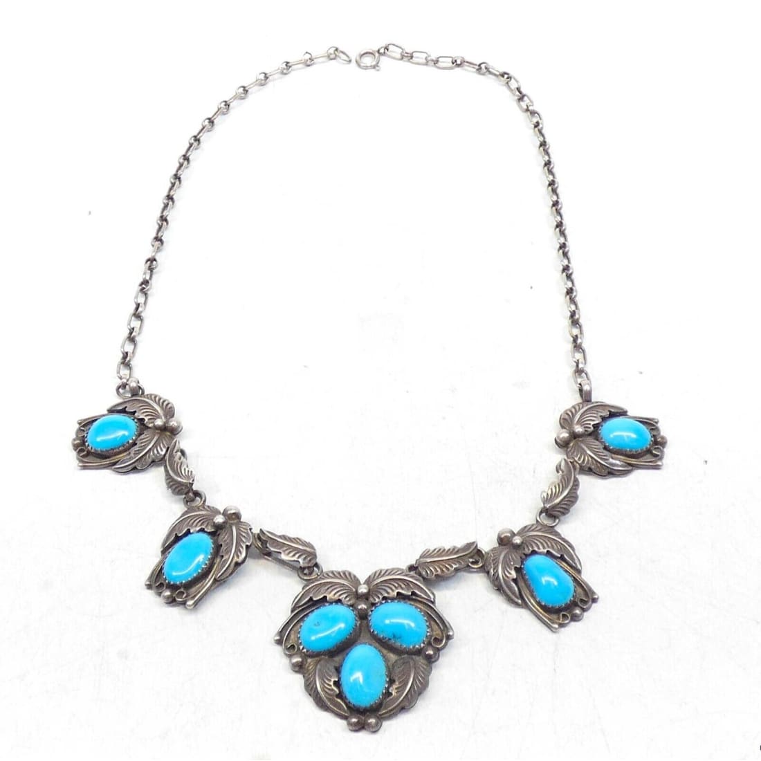 VTG Navajo Kingman Turquoise Squash Blossom Necklace 