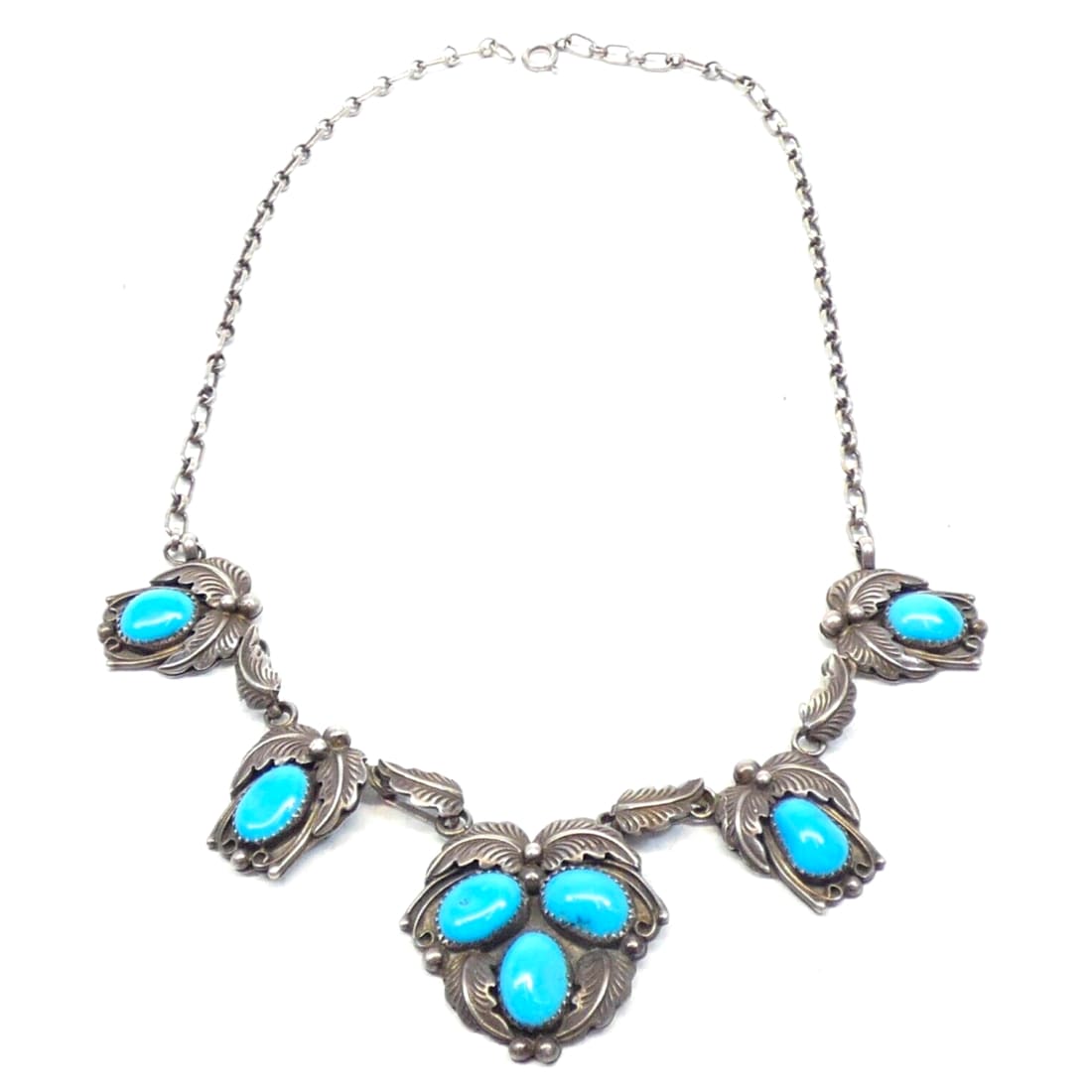 VTG Navajo Kingman Turquoise Squash Blossom Necklace 