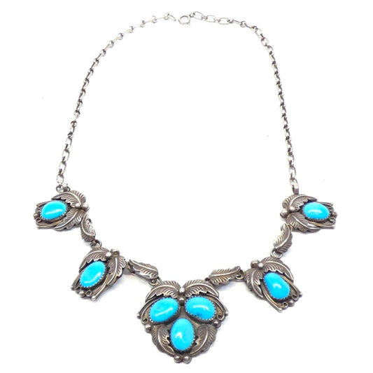 VTG Navajo Kingman Turquoise Squash Blossom Necklace 
