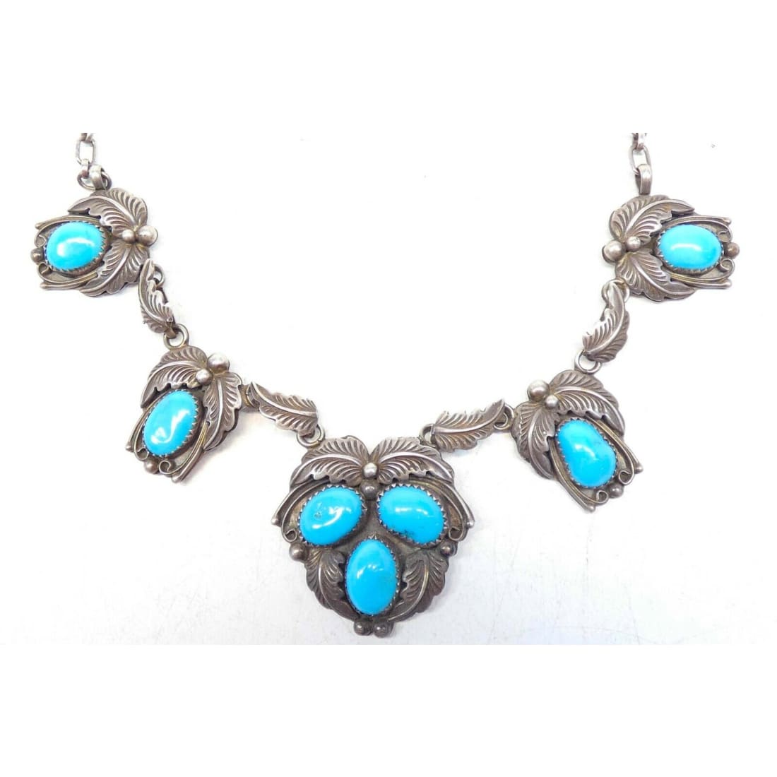 VTG Navajo Kingman Turquoise Squash Blossom Necklace 