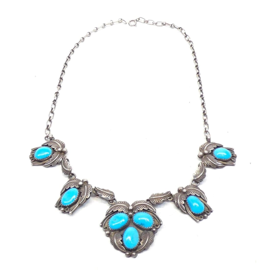 VTG Navajo Kingman Turquoise Squash Blossom Necklace 