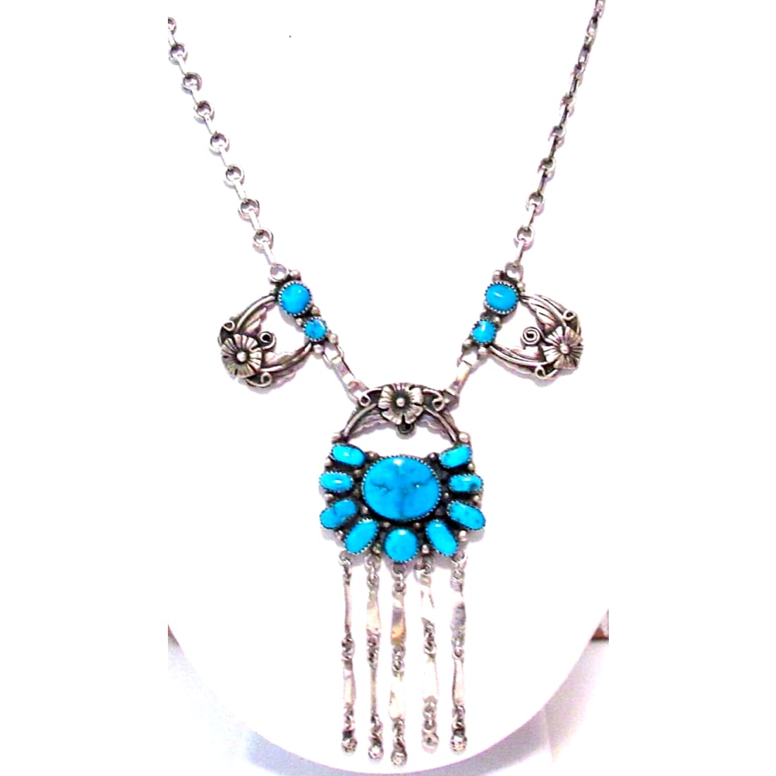 VTG Navajo Kingman Turquoise Squash Blossom Necklace 