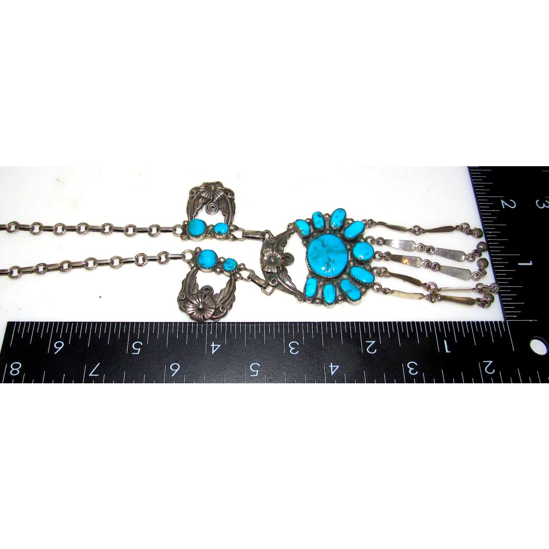 VTG Navajo Kingman Turquoise Squash Blossom Necklace 