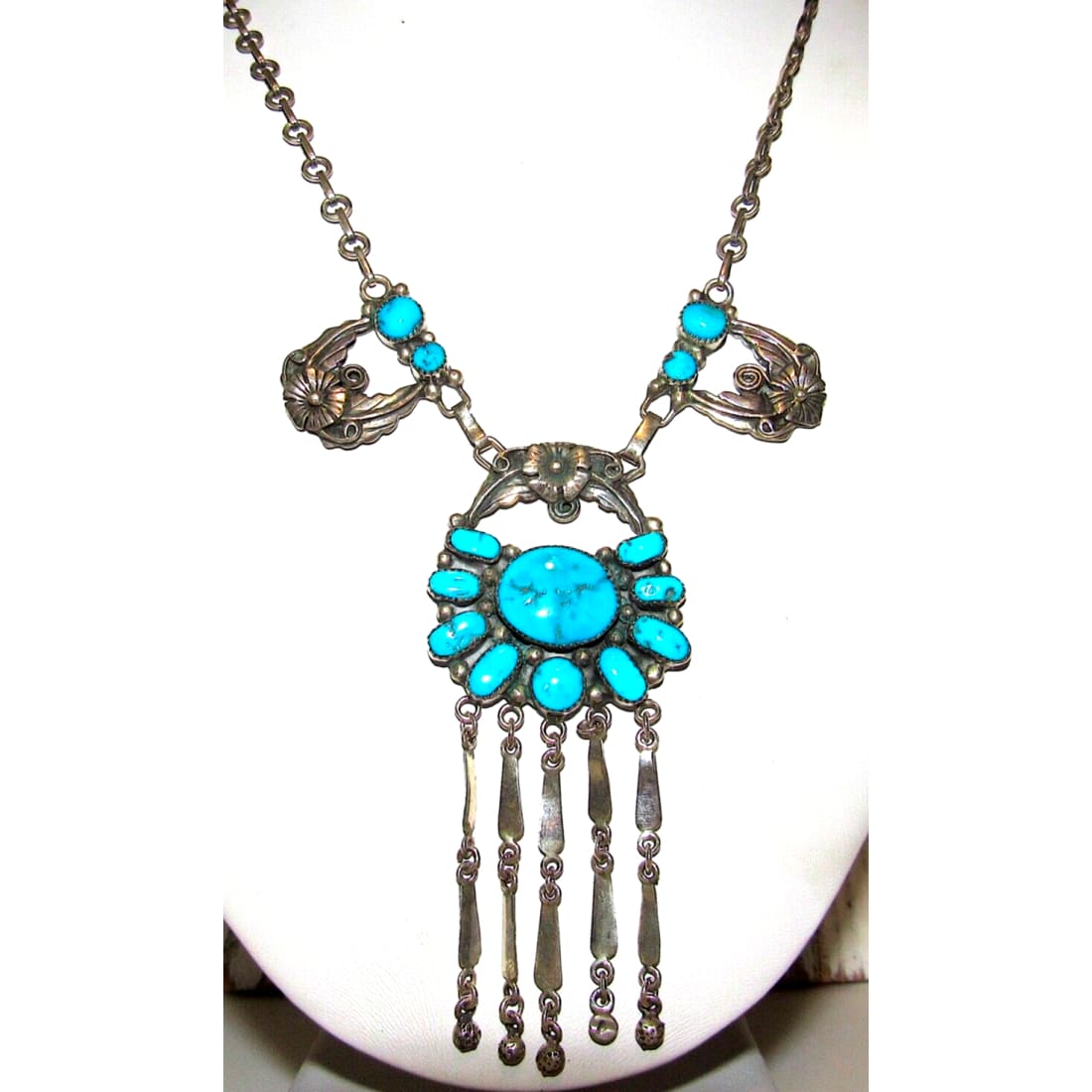 VTG Navajo Kingman Turquoise Squash Blossom Necklace 