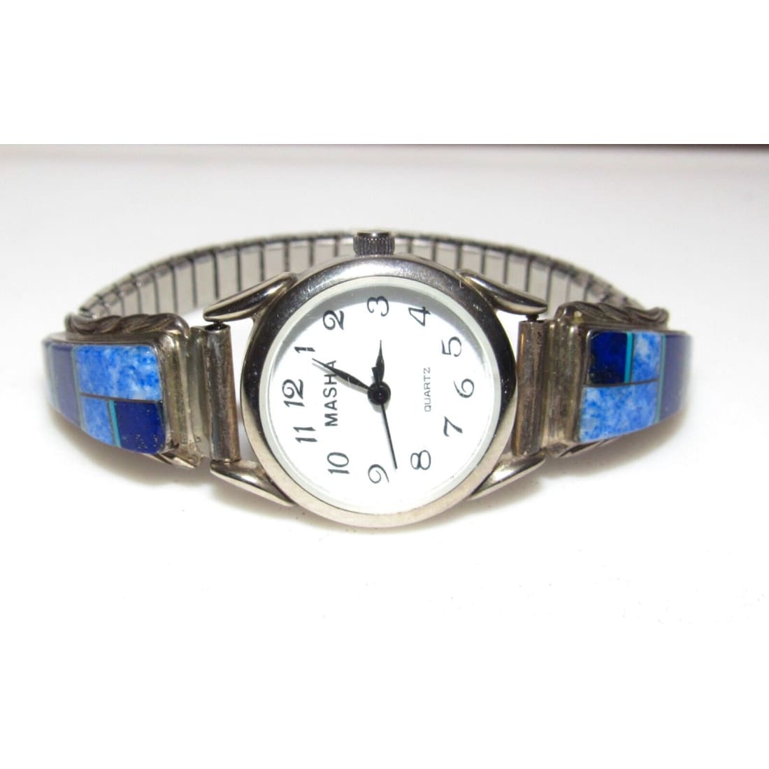 VTG Navajo Lapis Inlay Adjustable Watch Tips Sterling Silver