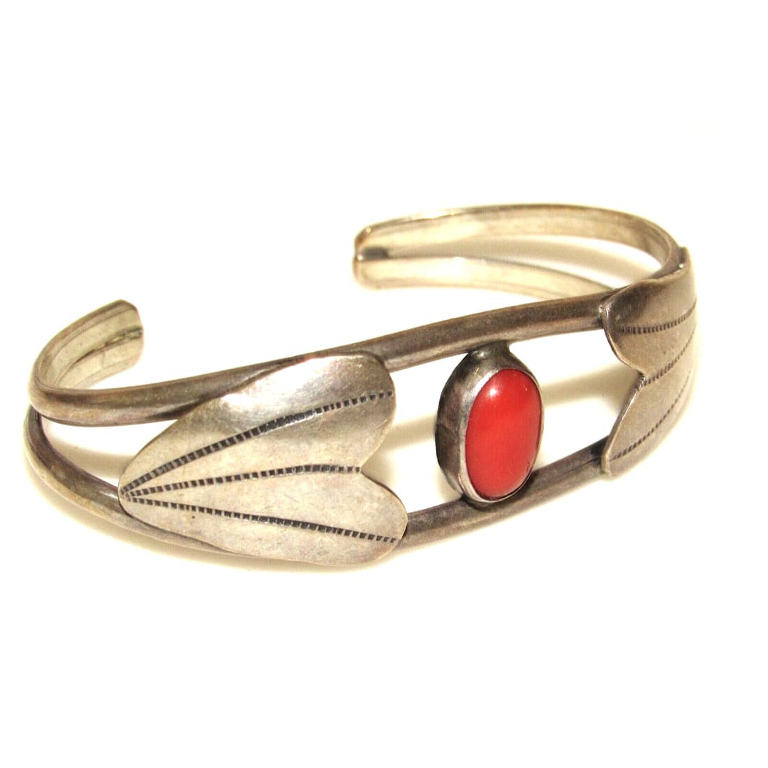 VTG Navajo Mediterranean Coral Cuff Bracelet Sterling Silver