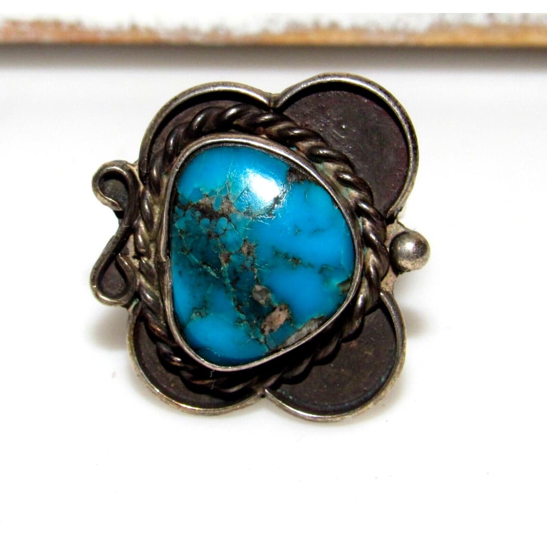 VTG Navajo Morenci Turquoise Ring Size 7.5 Sterling Silver 