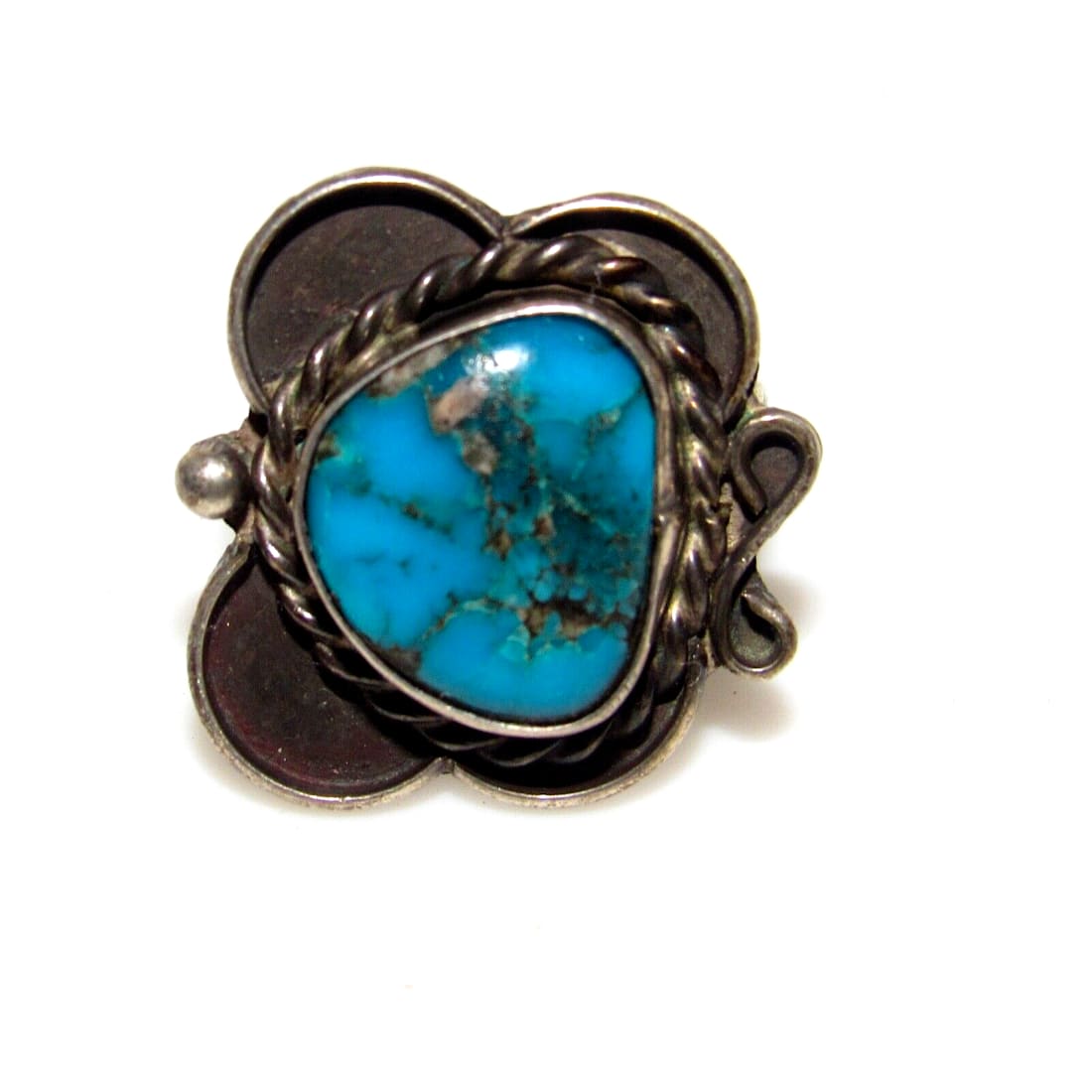 VTG Navajo Morenci Turquoise Ring Size 7.5 Sterling Silver 