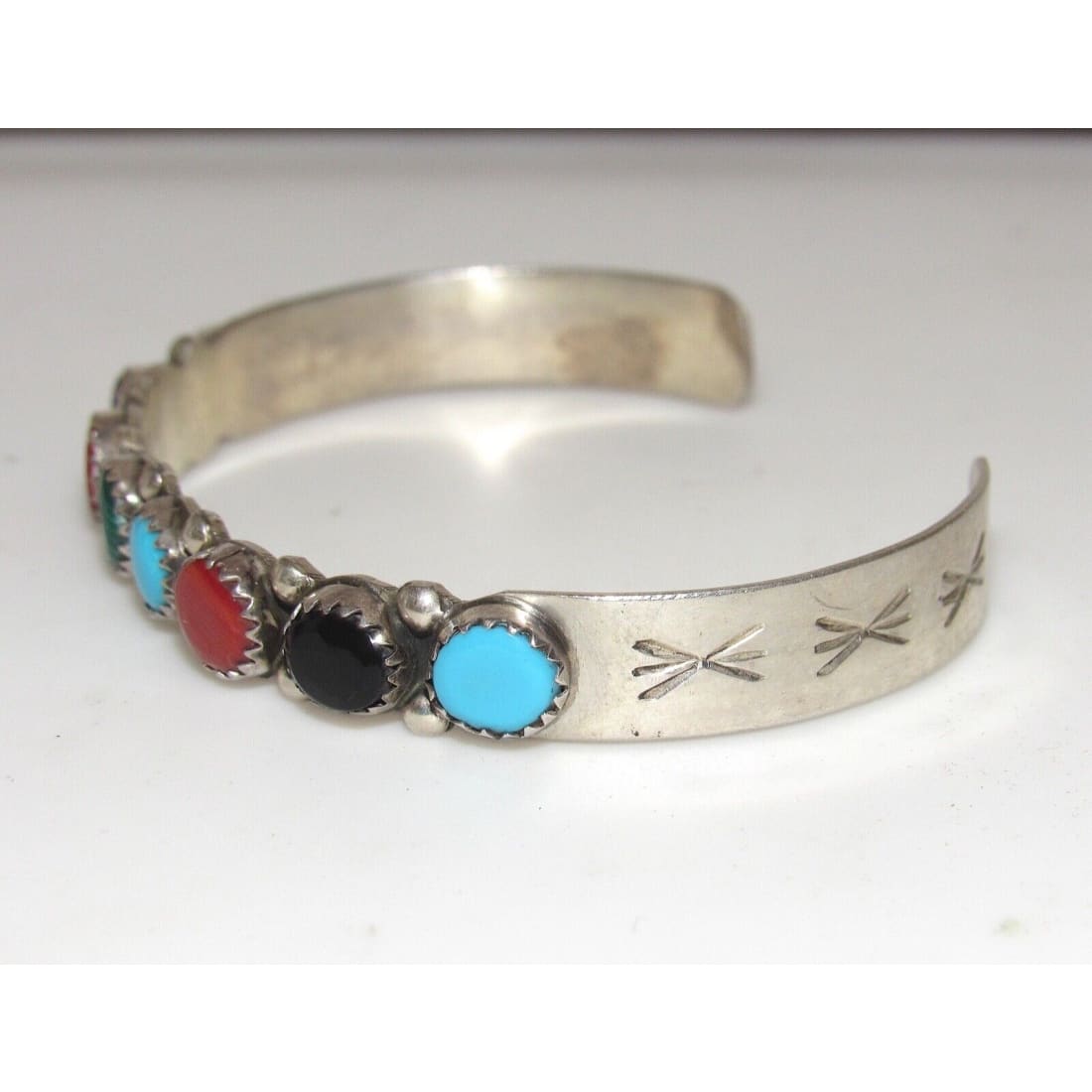 VTG Navajo Multi Color Sterling Silver Stacker Cuff Bracelet