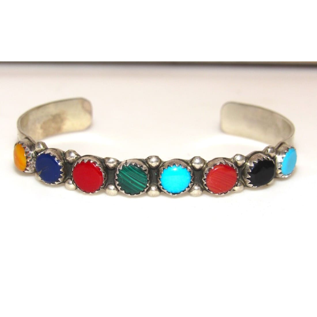 VTG Navajo Multi Color Sterling Silver Stacker Cuff Bracelet