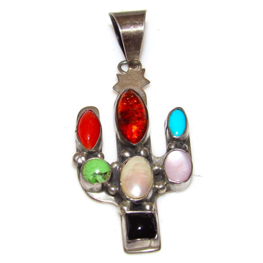 VTG Navajo Multi Stone Cactus Pendant Sherry Sandoval 