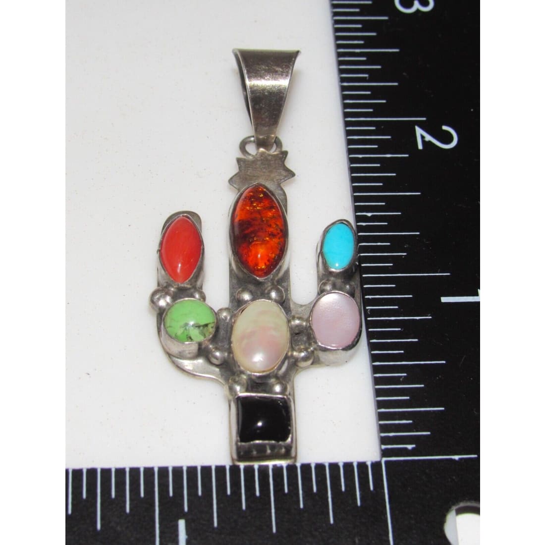 VTG Navajo Multi Stone Cactus Pendant Sherry Sandoval 