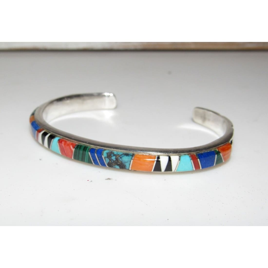 VTG Navajo Multi Stone Inlay Stacker Cuff Bracelet Sterling 
